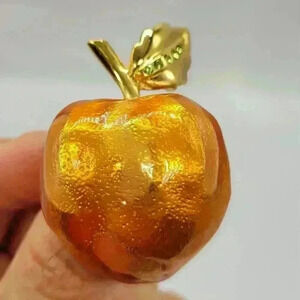 VTG Apple Pin BROOCH Enamel Gold Tone Teachers Gift